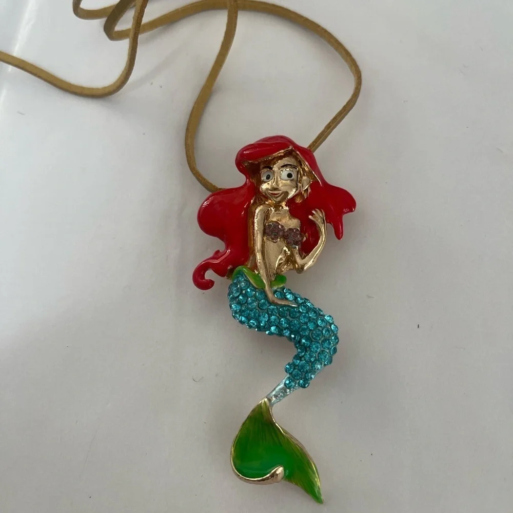 Little mermaid necklace red teal Mermaidcore fairyloot rhinestone Disney
